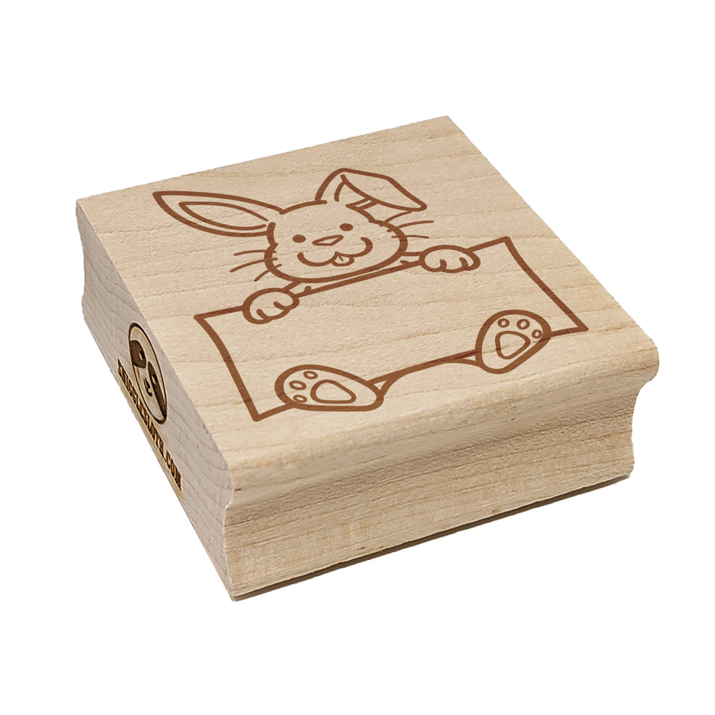 Easter Bunny Holding Blank Sign Square Rubber Stamp for Stamping Crafting