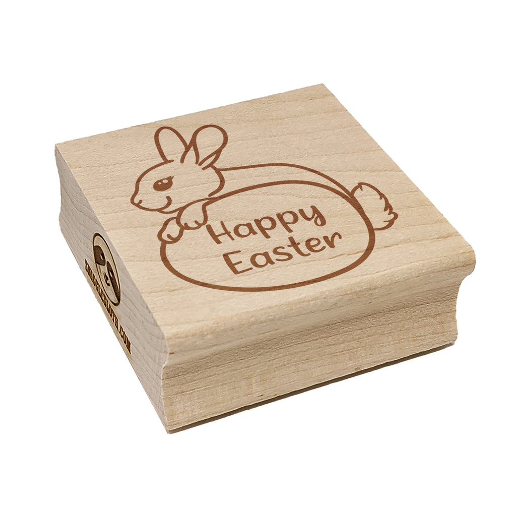 Happy Easter Bunny Behind Egg Square Rubber Stamp for Stamping Crafting