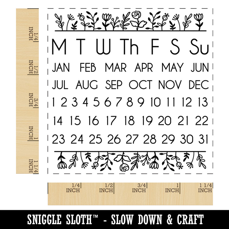 Perpetual Calendar Floral Planner Monday Start Square Rubber Stamp for Stamping Crafting