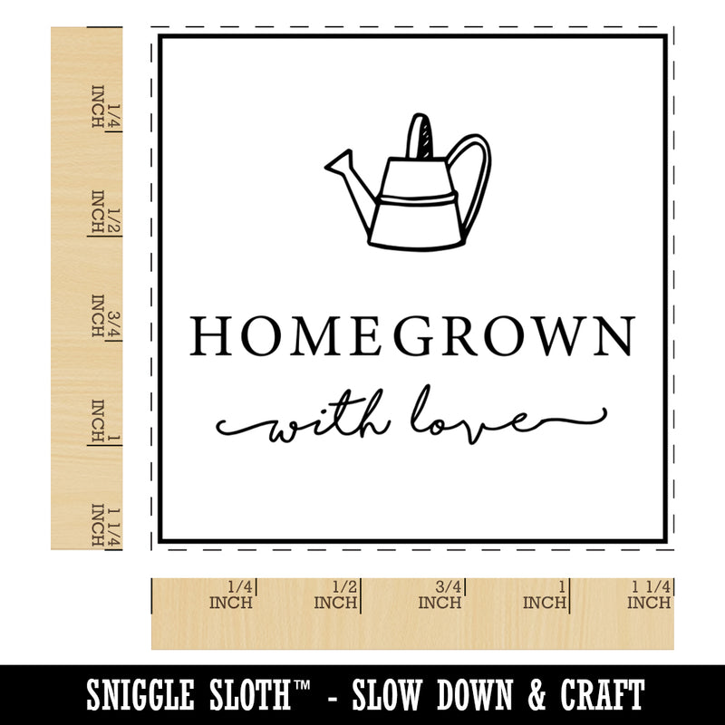 Delicate Homegrown with Love Watering Can Label Square Rubber Stamp for Stamping Crafting