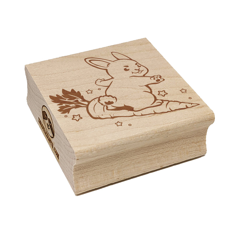 Cute Kawaii Bunny Rabbit Surfing on Carrot Easter Square Rubber Stamp for Stamping Crafting