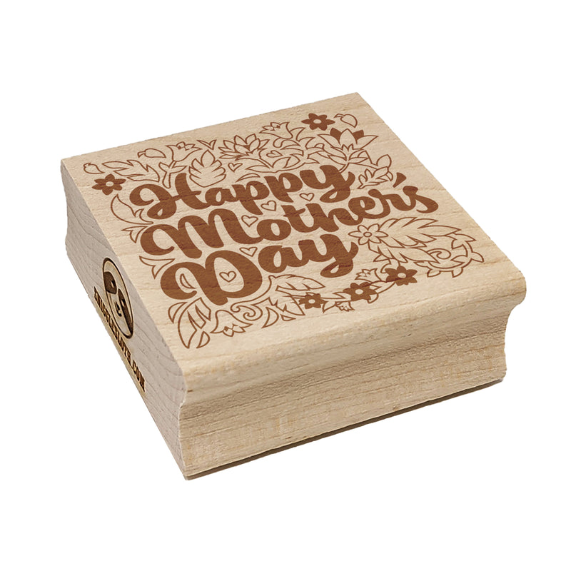 Happy Mother's Day Floral with Leaves and Hearts Square Rubber Stamp for Stamping Crafting