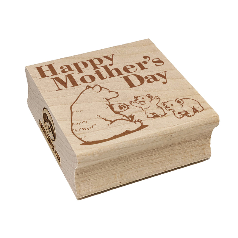 Happy Mother's Day Momma Bear with Cubs Square Rubber Stamp for Stamping Crafting