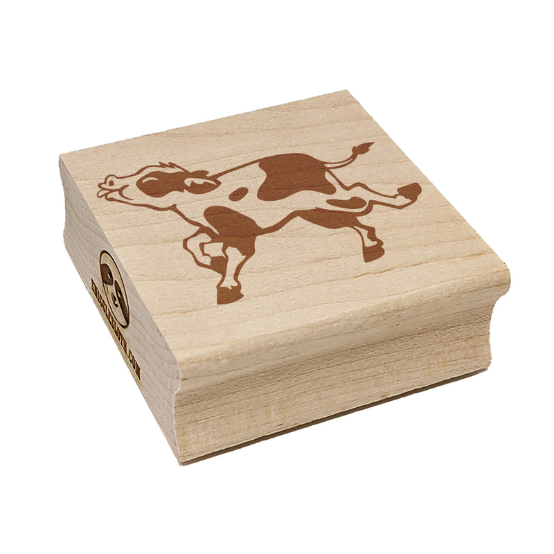 Happy Prancing Spotted Cow Calf Square Rubber Stamp for Stamping Crafting