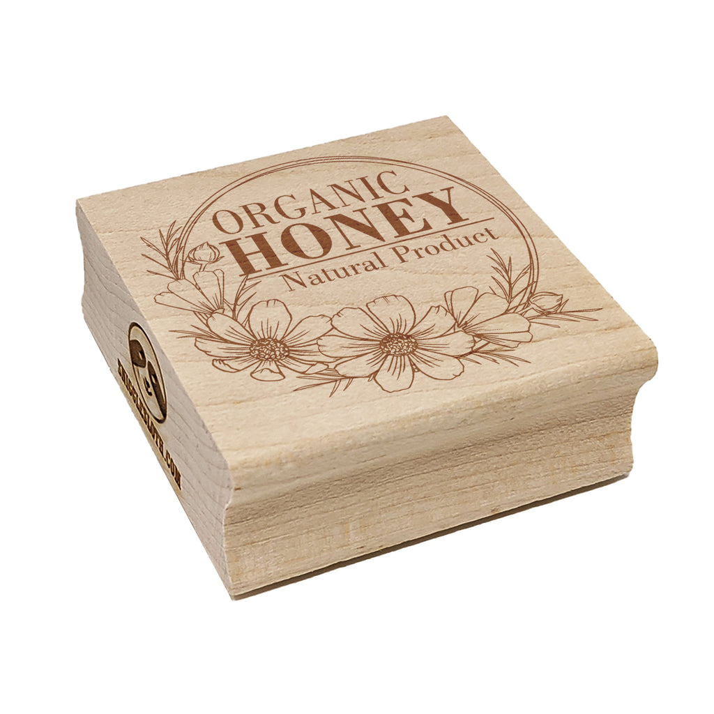Organic Honey Natural Product with Cosmos Flowers Square Rubber Stamp for Stamping Crafting