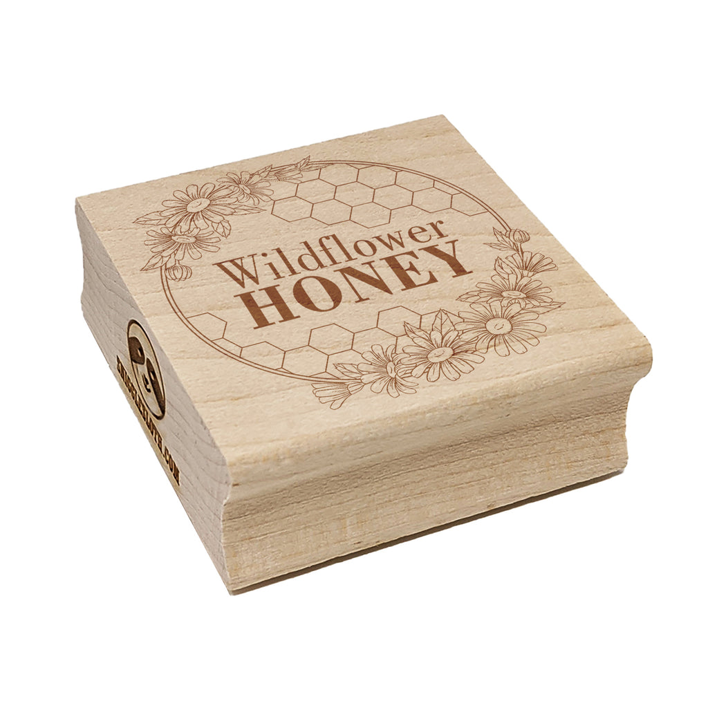 Wildflower Honey with Honeycombs and Daisy Flowers Square Rubber Stamp for Stamping Crafting
