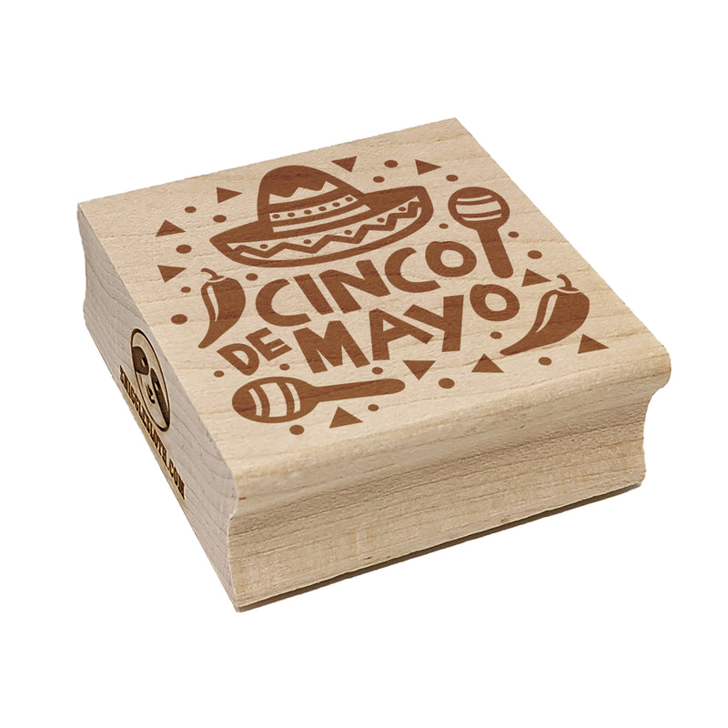 Cinco De Mayo with Sombrero Maracas Square Rubber Stamp for Stamping Crafting