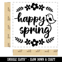 Happy Spring Bird and Flowers Square Rubber Stamp for Stamping Crafting