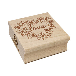 Love Script in Flower Heart Wreath Square Rubber Stamp for Stamping Crafting