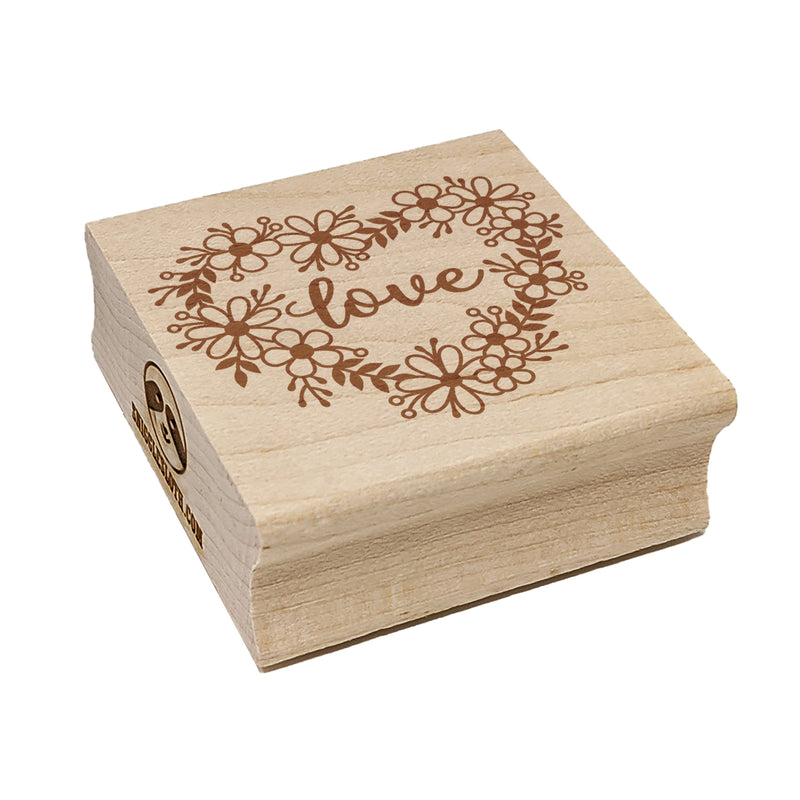 Love Script in Flower Heart Wreath Square Rubber Stamp for Stamping Crafting
