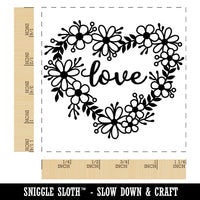 Love Script in Flower Heart Wreath Square Rubber Stamp for Stamping Crafting