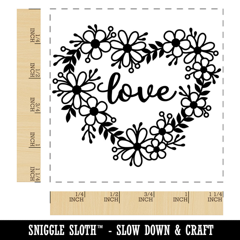 Love Script in Flower Heart Wreath Square Rubber Stamp for Stamping Crafting