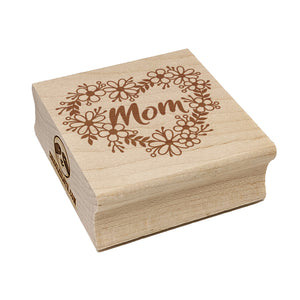 Mom Script in Flower Heart Wreath Mother's Day Birthday Square Rubber Stamp for Stamping Crafting