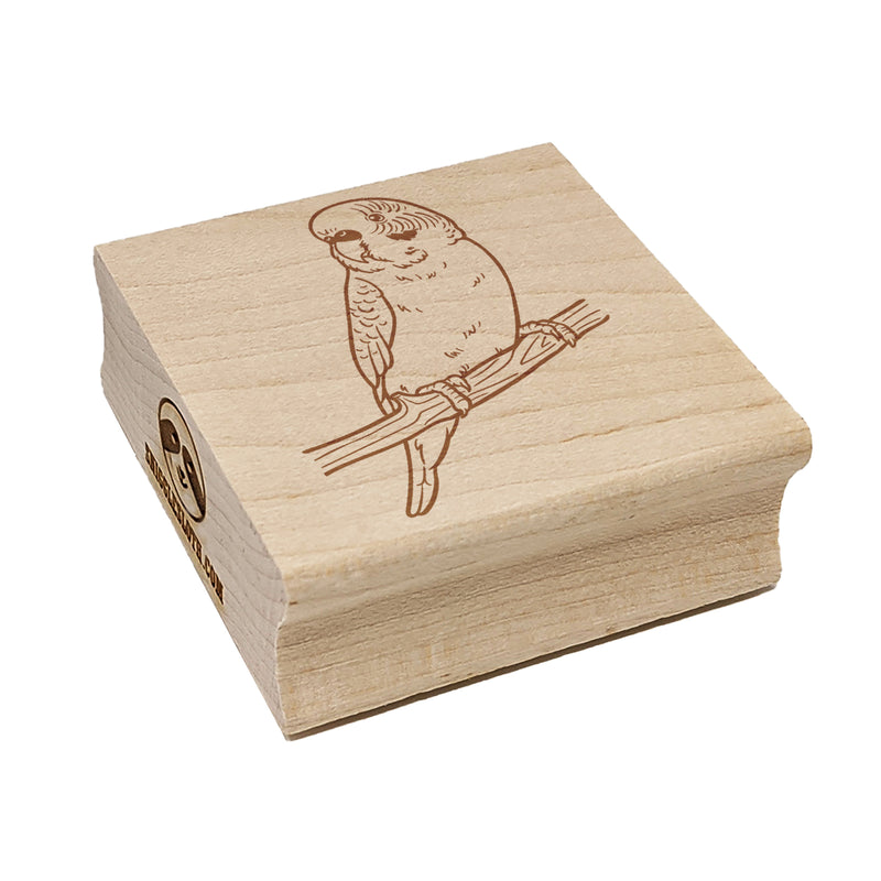 Curious Parakeet Budgie on a Branch Square Rubber Stamp for Stamping Crafting