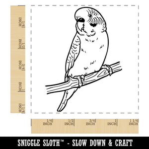 Curious Parakeet Budgie on a Branch Square Rubber Stamp for Stamping Crafting