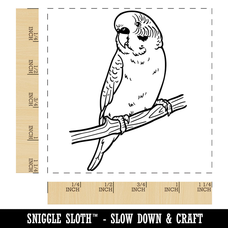 Curious Parakeet Budgie on a Branch Square Rubber Stamp for Stamping Crafting