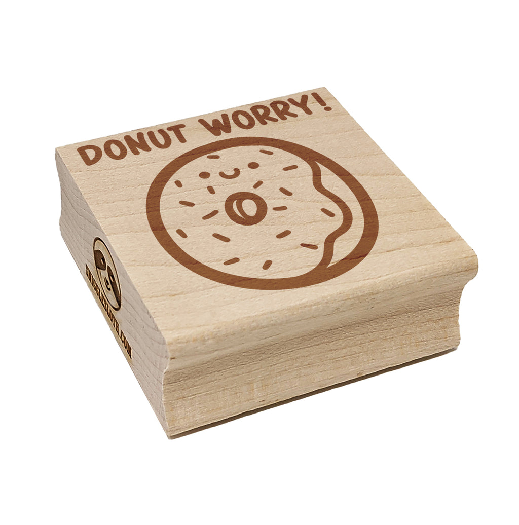 Donut Don't Worry Smile Motivational Quote Pun Square Rubber Stamp for Stamping Crafting