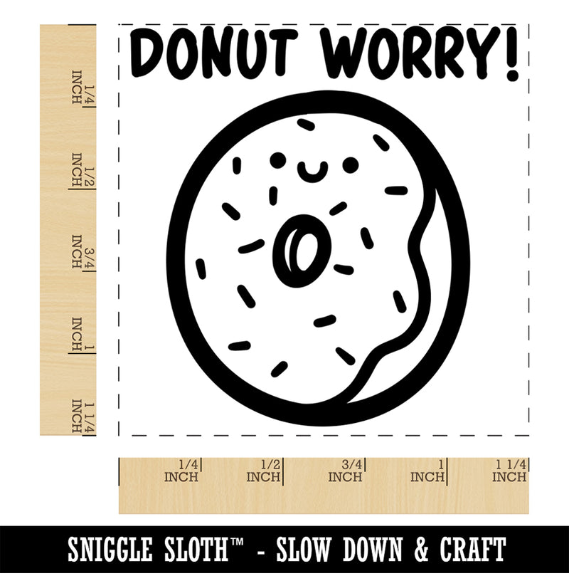 Donut Don't Worry Smile Motivational Quote Pun Square Rubber Stamp for Stamping Crafting