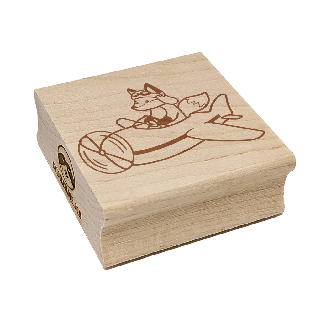 Fox Flying an Airplane Plane Square Rubber Stamp for Stamping Crafting