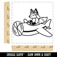 Fox Flying an Airplane Plane Square Rubber Stamp for Stamping Crafting