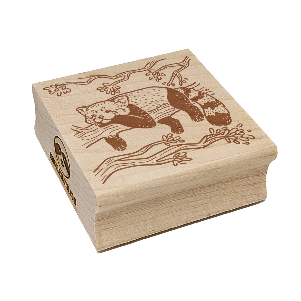 Red Panda Lounging on Branch Square Rubber Stamp for Stamping Crafting