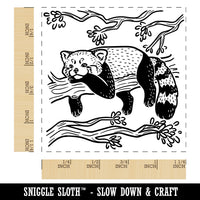 Red Panda Lounging on Branch Square Rubber Stamp for Stamping Crafting