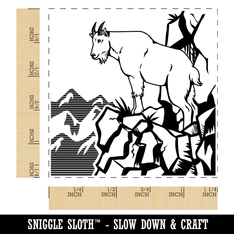 Rocky Mountain Goat on Ledge Square Rubber Stamp for Stamping Crafting