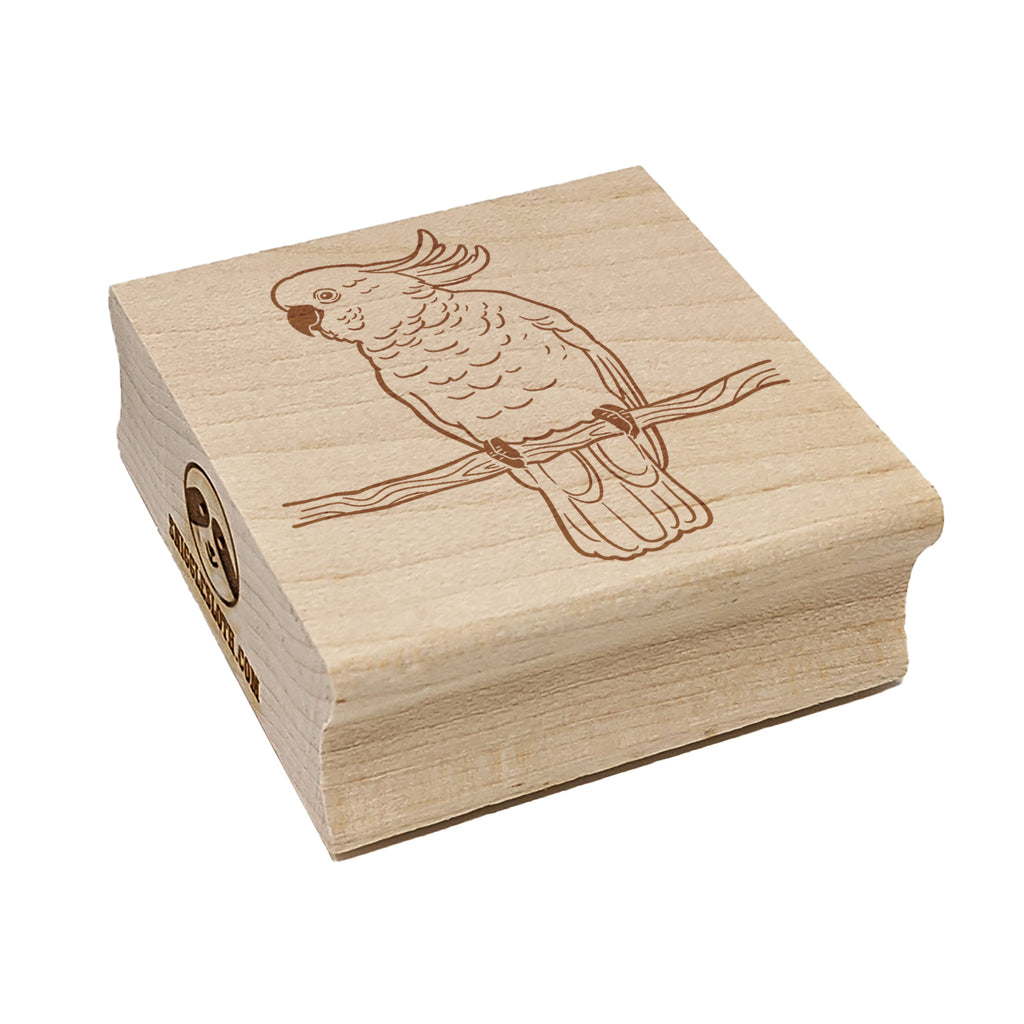 Sulphur-Crested Cockatoo Parrot on a Branch Square Rubber Stamp for Stamping Crafting