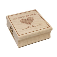 Cross Stitched Heart With Love Label Square Rubber Stamp for Stamping Crafting