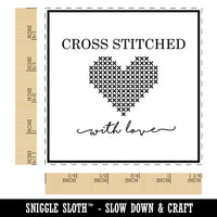 Cross Stitched Heart With Love Label Square Rubber Stamp for Stamping Crafting