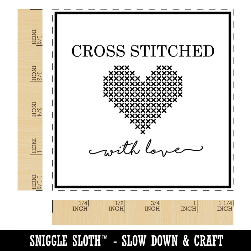 Cross Stitched Heart With Love Label Square Rubber Stamp for Stamping Crafting