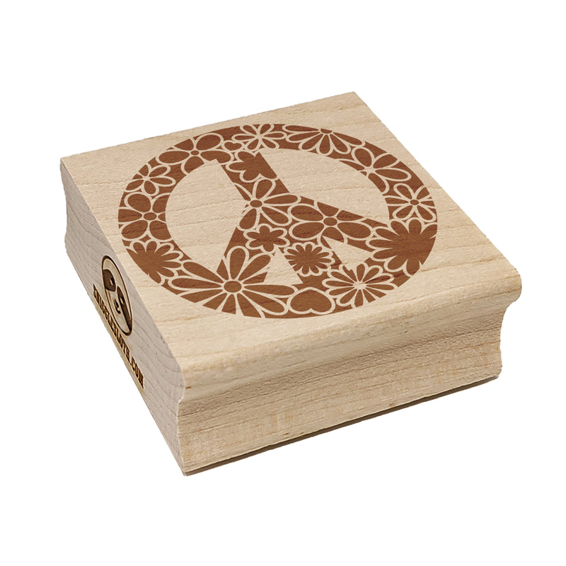 Detailed Floral Peace Sign Square Rubber Stamp for Stamping Crafting