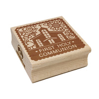 First Holy Communion Cute Chapel with Floral Scalloped Border Square Rubber Stamp for Stamping Crafting