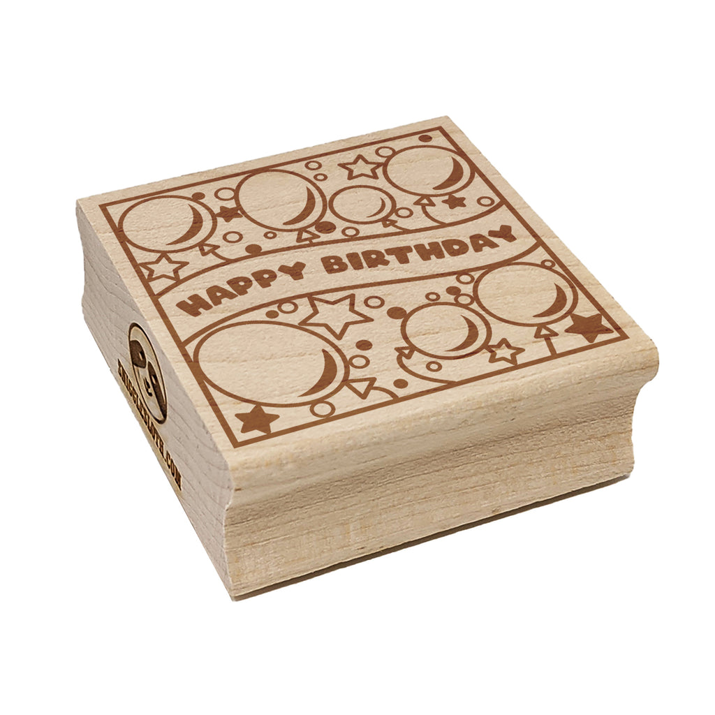 Happy Birthday Cute Balloons and Stars Square Rubber Stamp for Stamping Crafting