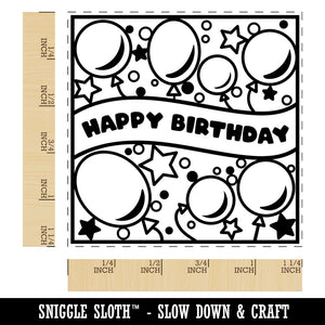 Happy Birthday Cute Balloons and Stars Square Rubber Stamp for Stamping Crafting