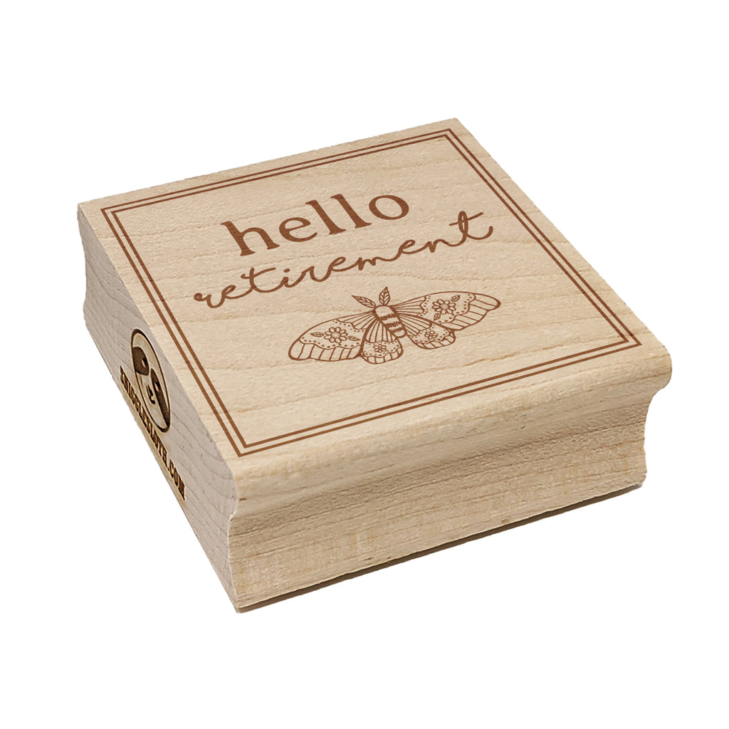 Hello Retirement Artsy Floral Moth Square Rubber Stamp for Stamping Crafting