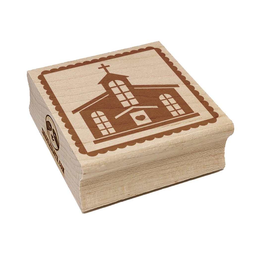 Holy Chapel Church Silhouette on Scalloped Square Border Square Rubber Stamp for Stamping Crafting