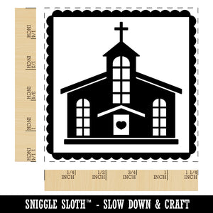 Holy Chapel Church Silhouette on Scalloped Square Border Square Rubber Stamp for Stamping Crafting