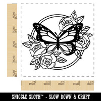 Monarch Butterfly with Roses in Circle Frame Square Rubber Stamp for Stamping Crafting