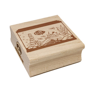 Aquarium Tank Filled with Various Fish Square Rubber Stamp for Stamping Crafting