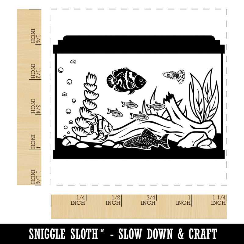 Aquarium Tank Filled with Various Fish Square Rubber Stamp for Stamping Crafting