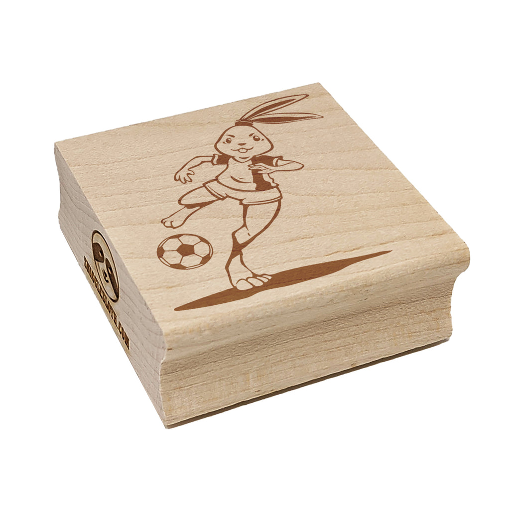 Athletic Bunny Rabbit Kicking Soccer Ball Football Square Rubber Stamp for Stamping Crafting