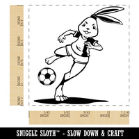 Athletic Bunny Rabbit Kicking Soccer Ball Football Square Rubber Stamp for Stamping Crafting