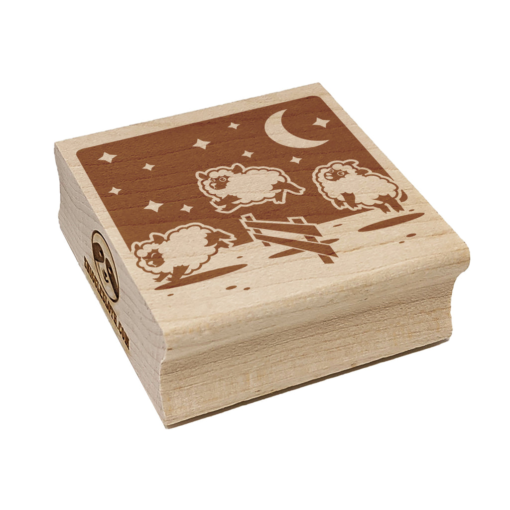 Counting Jumping Sleeping Sheep with Moon and Stars at Night Square Rubber Stamp for Stamping Crafting