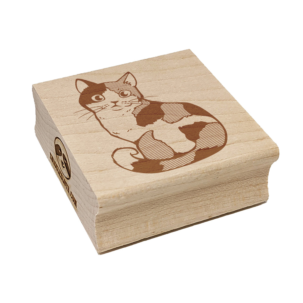 Cute and Curious Spotted Calico Cat Square Rubber Stamp for Stamping Crafting