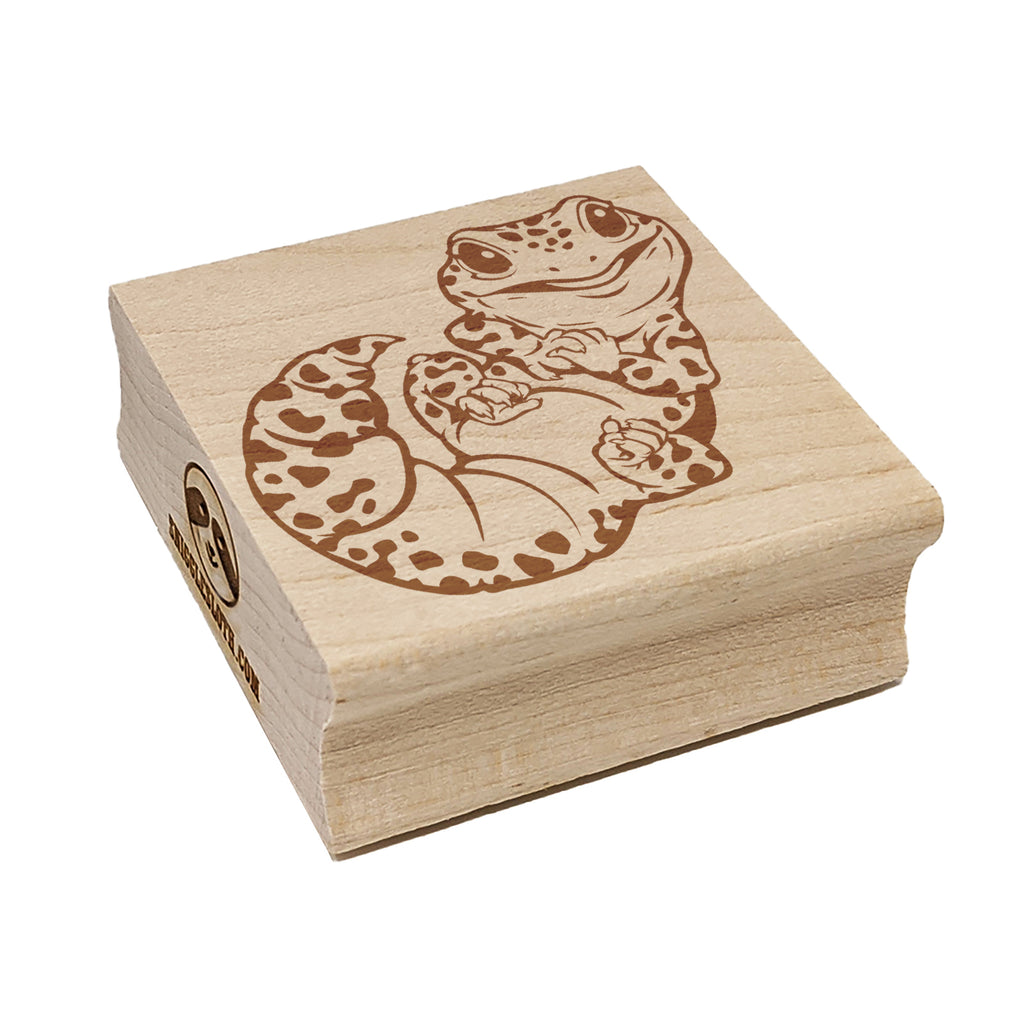 Cute Baby Leopard Gecko Lizard with Spots Square Rubber Stamp for Stamping Crafting