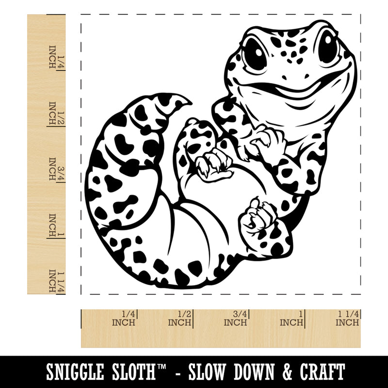 Cute Baby Leopard Gecko Lizard with Spots Square Rubber Stamp for Stamping Crafting