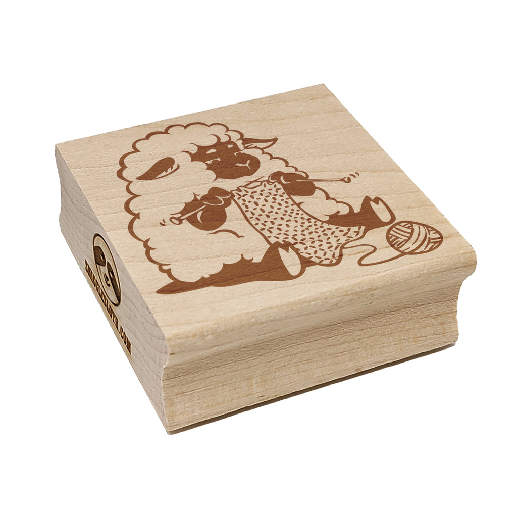 Cute Sheep Knitting with Wool Yarn Square Rubber Stamp for Stamping Crafting