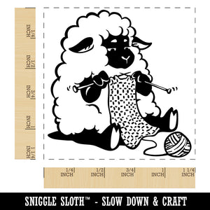 Cute Sheep Knitting with Wool Yarn Square Rubber Stamp for Stamping Crafting