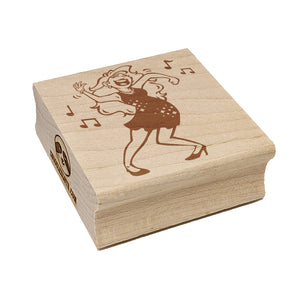 Dancing Party Girl with Musical Notes Square Rubber Stamp for Stamping Crafting